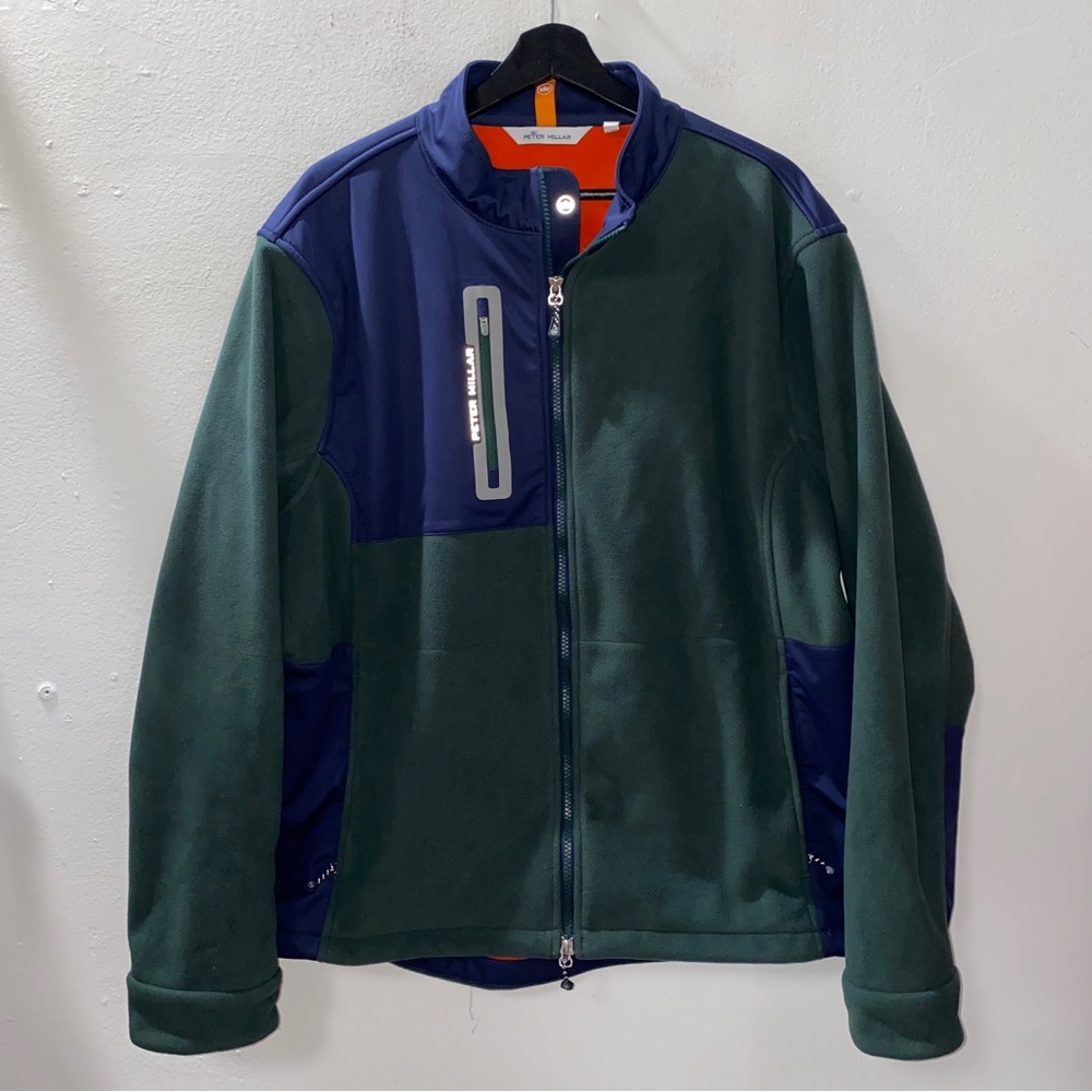 Peter Millar Thermal Block Micro Fleece Zip Up Coat Blue Green Size XL